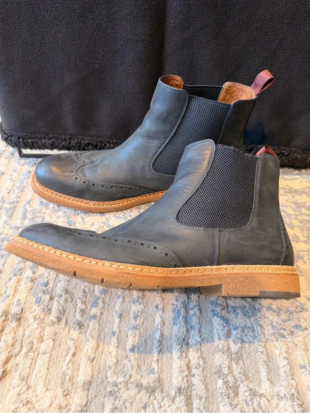 Men's Black Leather Chelsea Brogue Boots